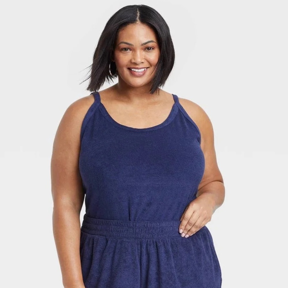 Ava & Viv Terry Cloth Tank Top - Navy Blue